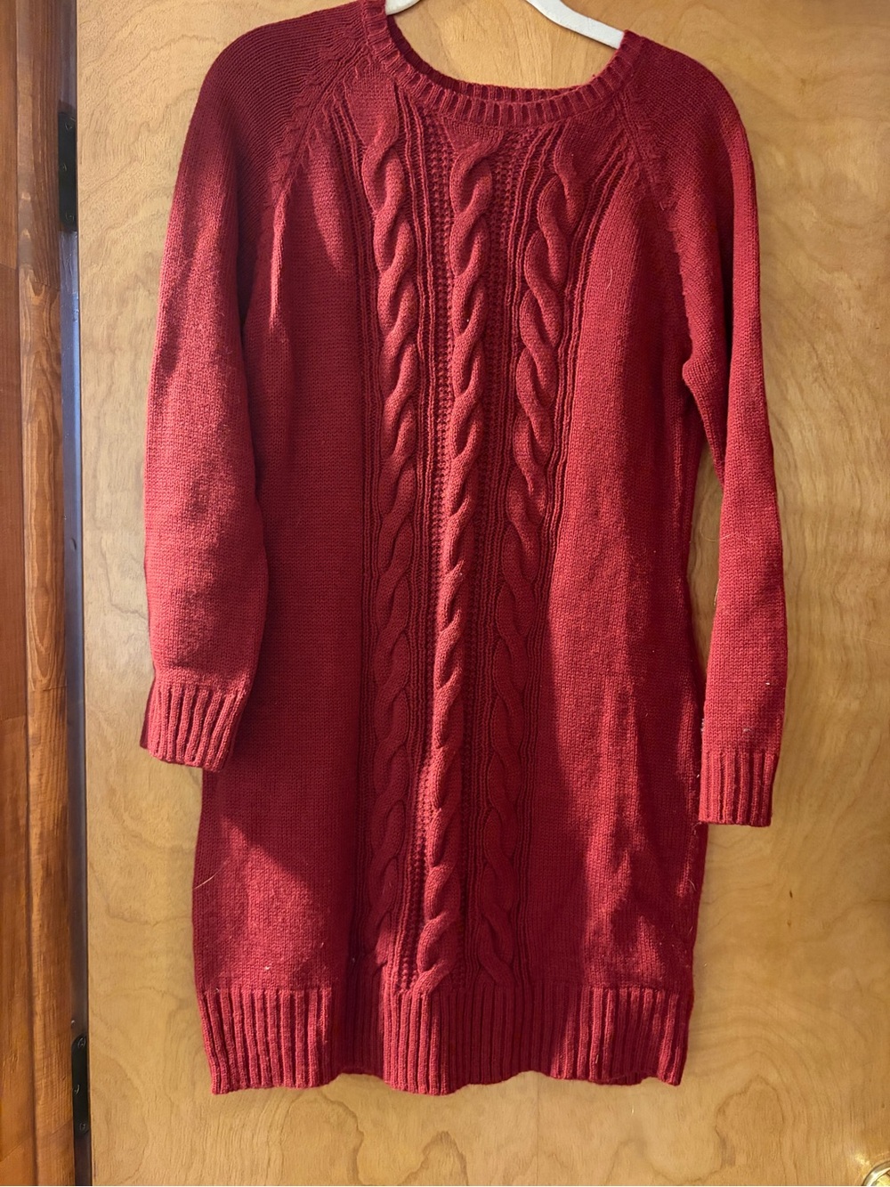 Blue Rain Cable Knit Sweater Dress in Deep Red